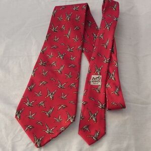 ❤️HERMES FRANCE BIG H 100%  Silk Neck Tie 476 IA Red Duck Theme